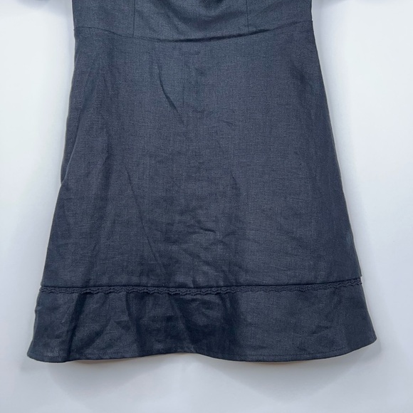 Reformation Evianna Linen Dress Black Square Neck Lace Mini Classic Size 0 - Picture 5 of 13